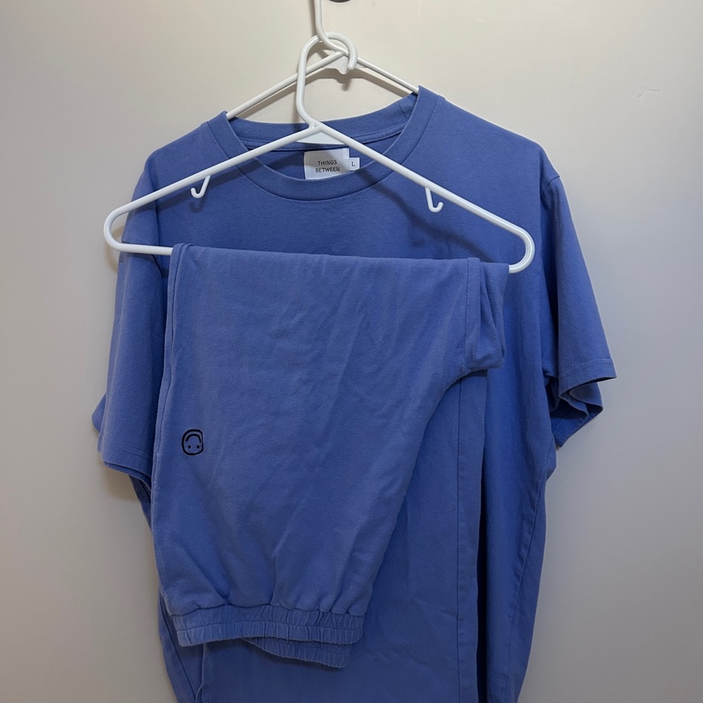 Blue T-Shirt and Wide Leg Pants Set